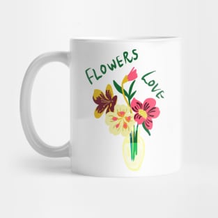 Flowers vase pink flower yellow flower green leaf love flowers givepineapple Mug